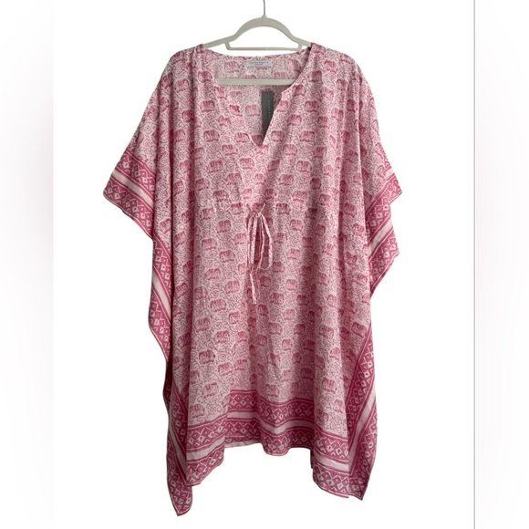 NWT Pomegranate Resort Beach Coverup Kaftan Tunic Dress Pink Elephant Print O/S - Picture 1 of 6